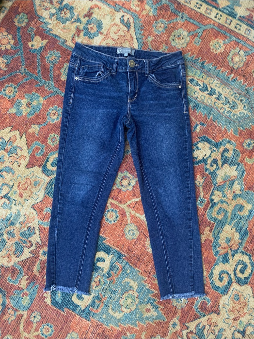 Wit & Wisdom Dark Blue Cropped Skinny Jeans with Frayed Hem